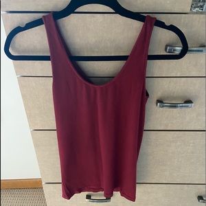 M Rena tank one side v neck other side crew neck, burgundy color one size EUC!